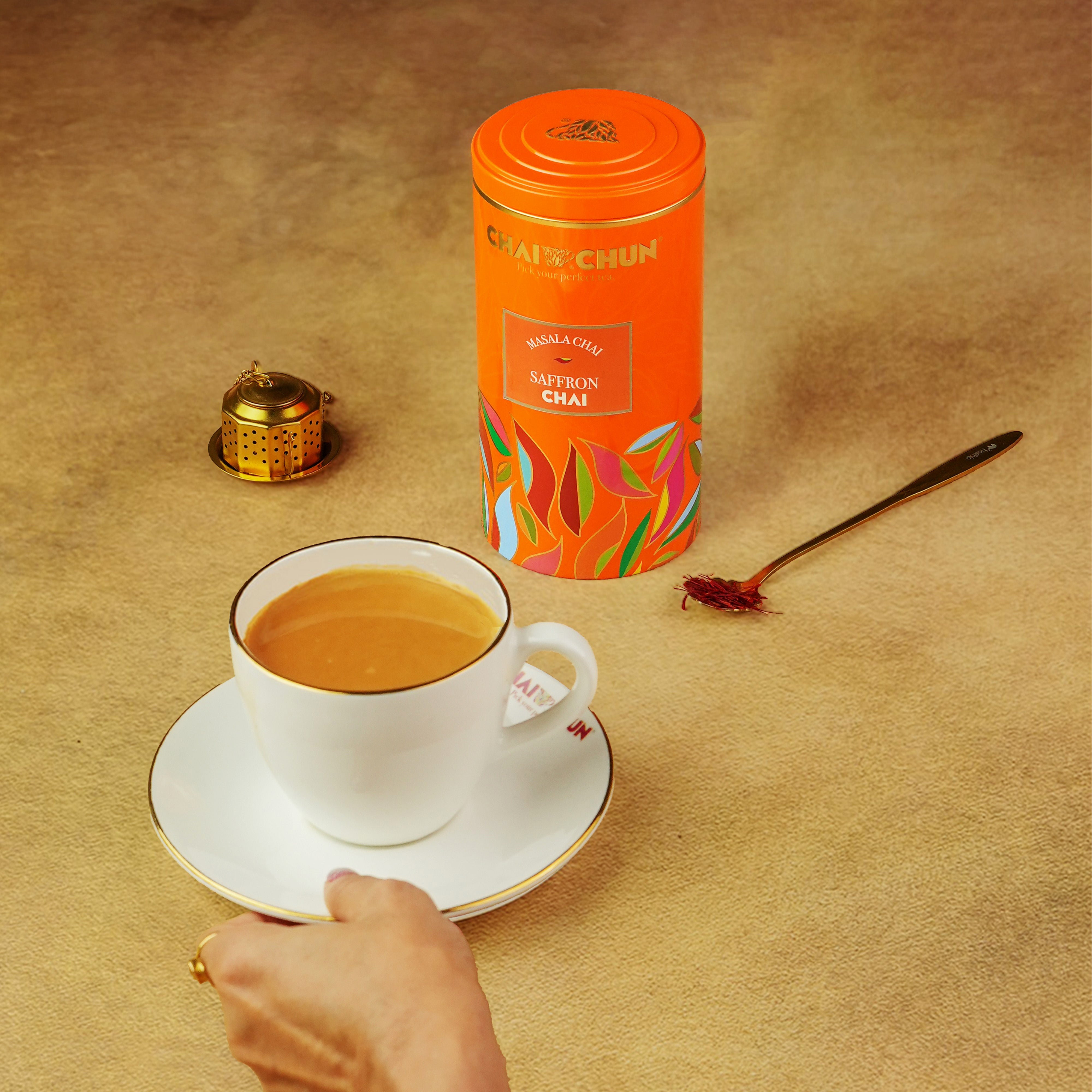 ChaiChun Saffron Chai premium spiced tea blend with delicate saffron and aromatic spices.