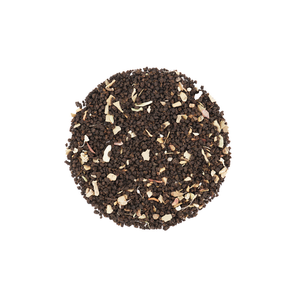 A bold CTC tea blended with aromatic Indian spices, creating a rich, warming, and delightfully spirited Indian desi chai experience.