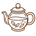 ARTISANAL_ACCENTS - A simple brown outline drawing of a teapot with a lid, spout, handle, and leaf motif on the front, centered on a plain white background.