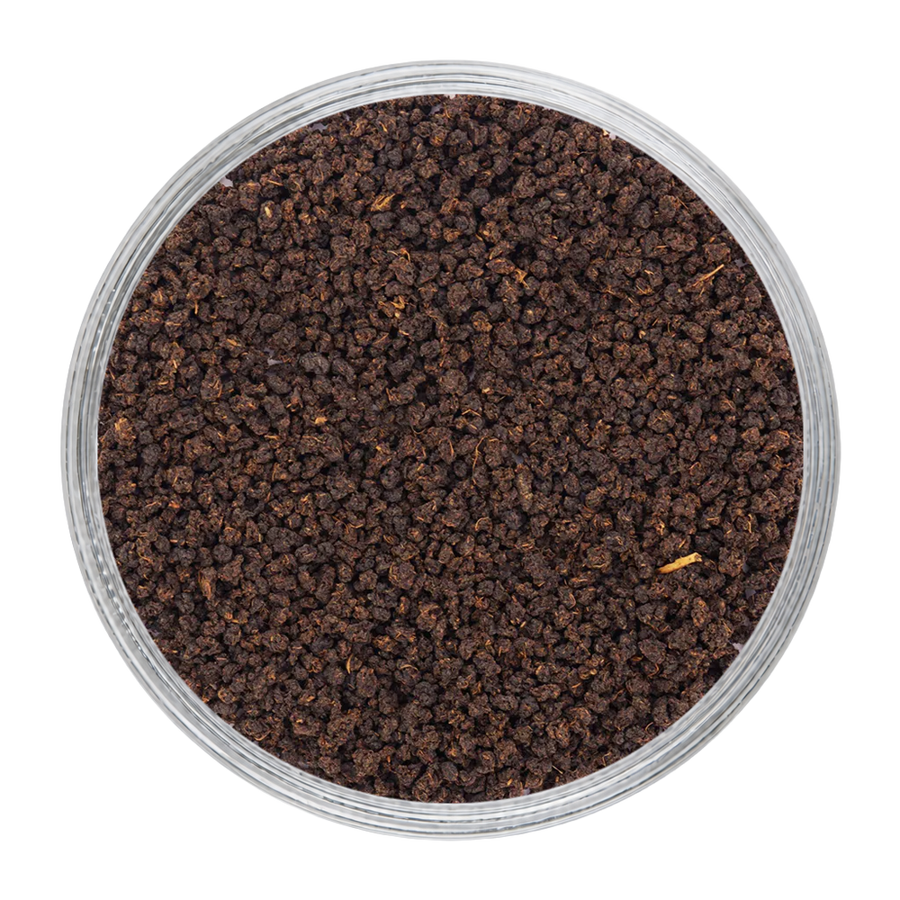 Great Mornings dry tea leaves showing rich colour, texture, and granular appearance.