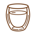 PREMIUM_GLASSWARE - A simple brown line drawing of a double-walled glass cup on a plain white background.