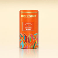 Beautiful tin caddy presenting fragrant Saffron tea with an elegant, luxurious character.