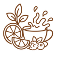 VIBRANT_TANGY_INFUSIONS - A brown line-art illustration of a cup with steam, lemon slices, leaves, and berries on a plain white background.