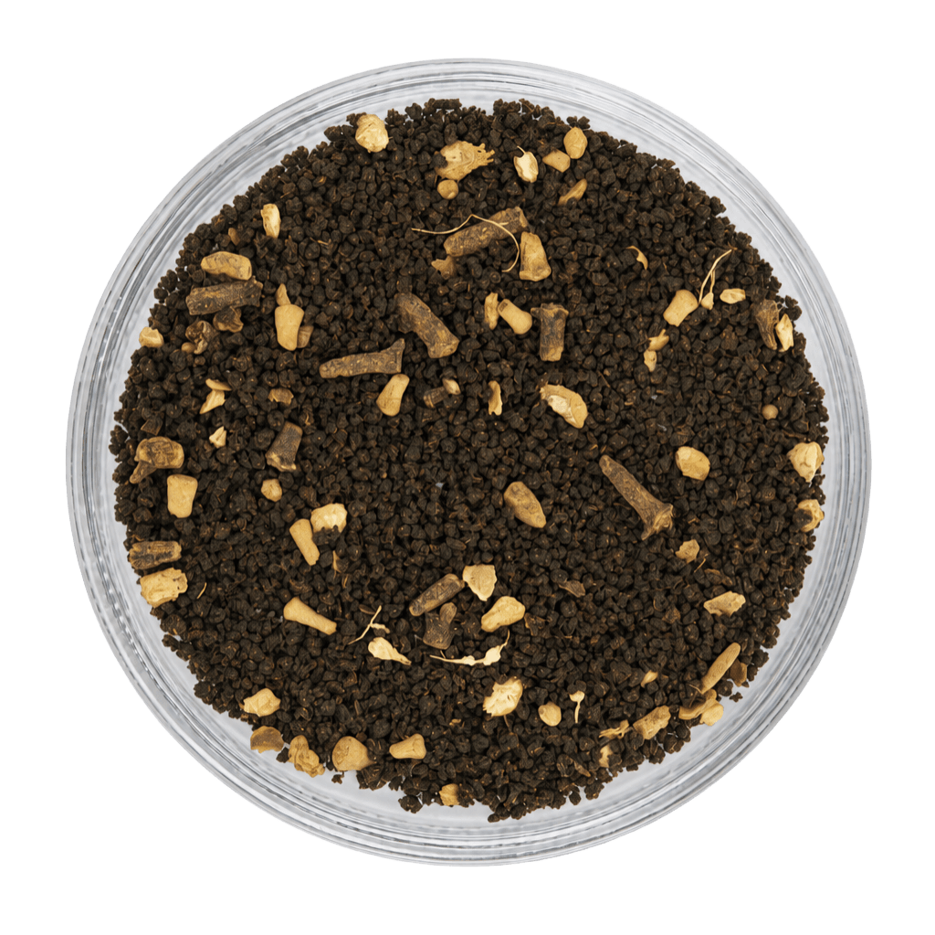 Clove Protect Tea dry tea leaves, featuring a dark brown to black appearance with visible tea granules and aromatic clove pieces.